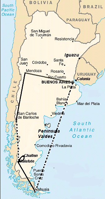 Itineraire de mon voyage de 3 semaines en Patagonie argentine